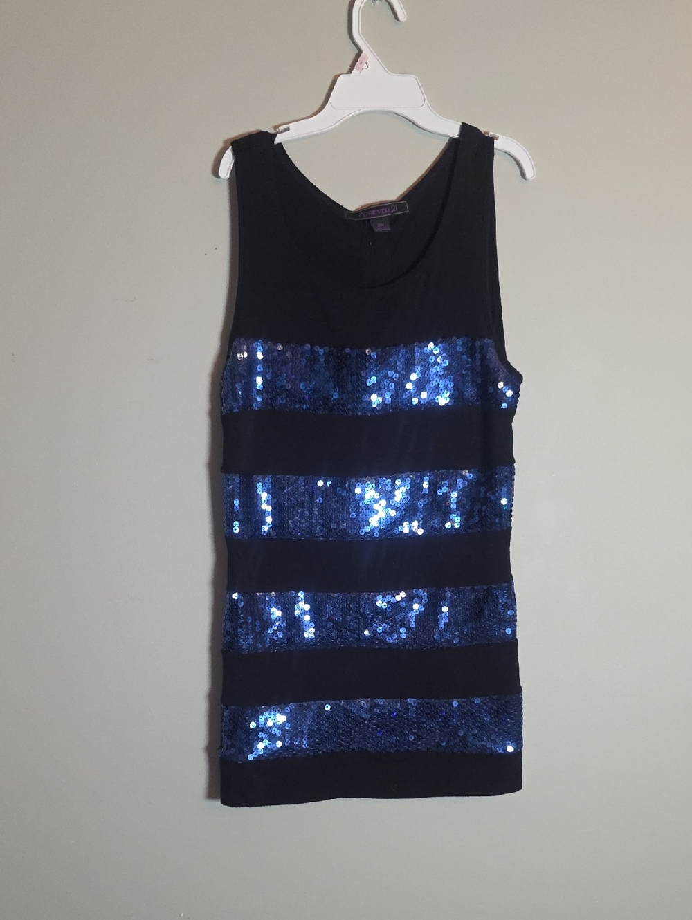 Forever 21 Black Mini Dress with Blue Sequin Stripes